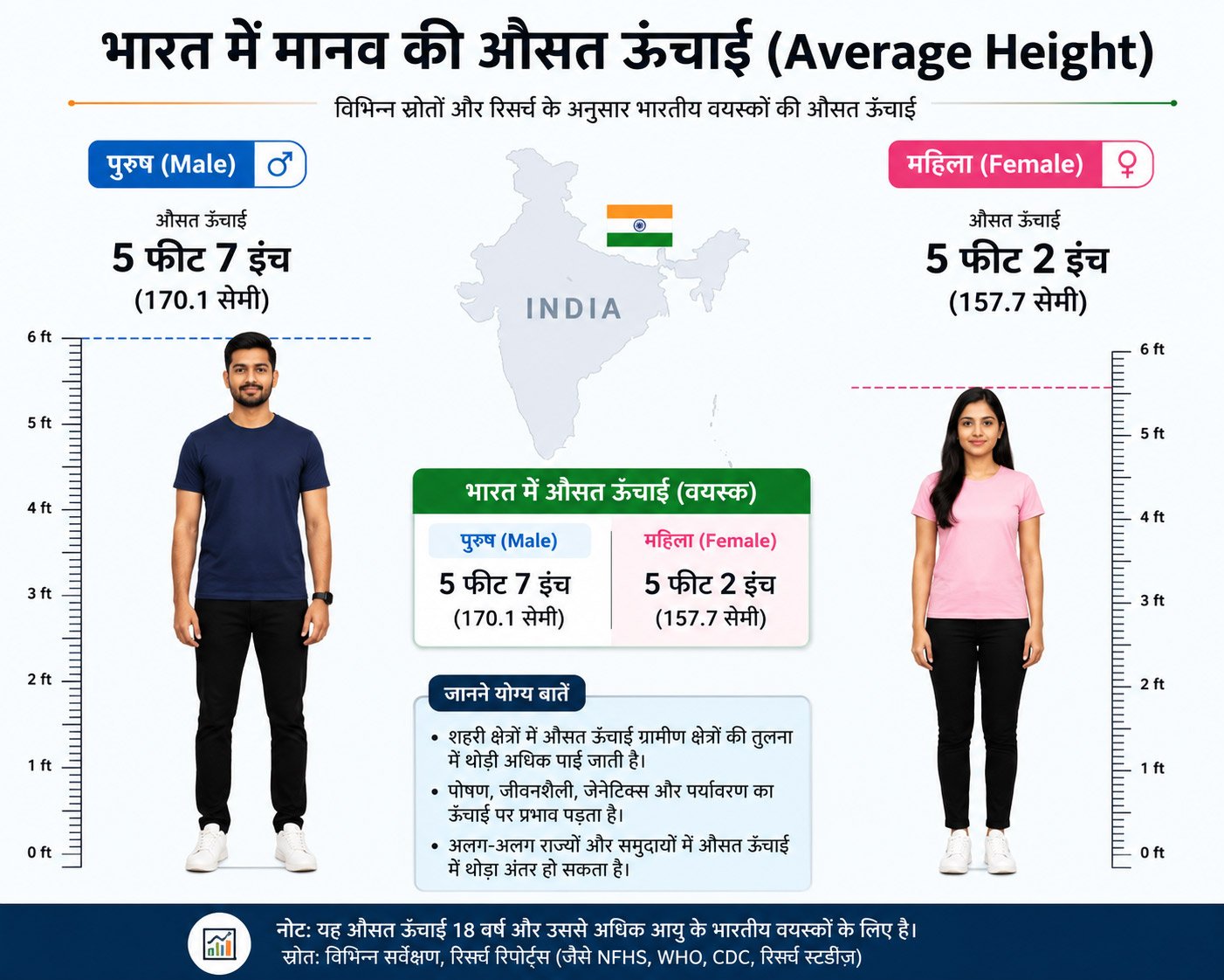 भारत की Average Height राज्य के हिसाब से — आपका राज्य कहां है?
